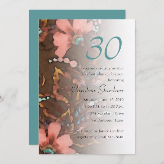 任意の数の誕生日招待状フローラ 招待状 (正面/裏面)