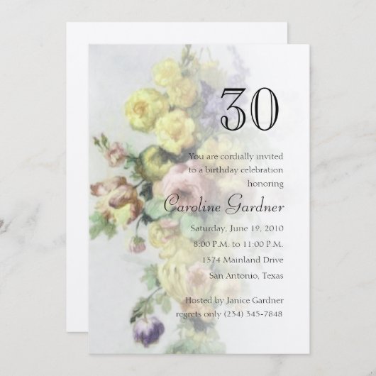 任意の数の誕生日招待状花 招待状 (正面/裏面)