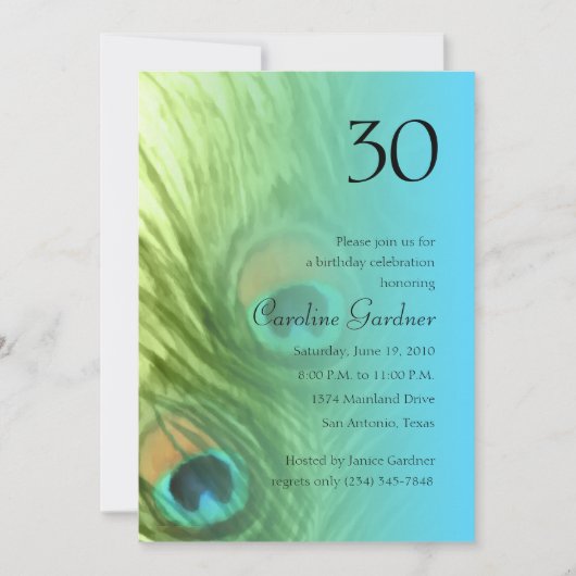 任意の数値誕生日ピーコックファンタジーセット1105 招待状 (正面)