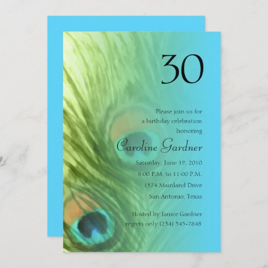 任意の数値誕生日ピーコックファンタジーセット1105 招待状 (正面/裏面)