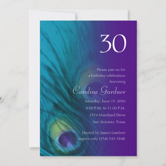 任意の数値誕生日ピーコックファンタジーセット1110 招待状 (正面)