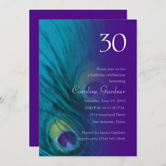 任意の数値誕生日ピーコックファンタジーセット1110 招待状 (正面/裏面)