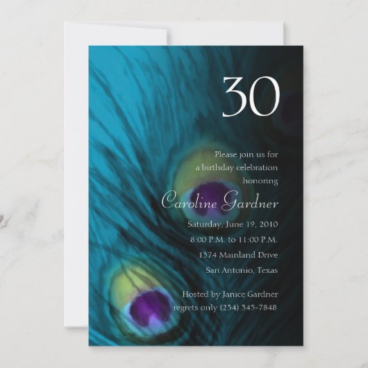 任意の数値誕生日ピーコックファンタジーセット1110 招待状 (正面)