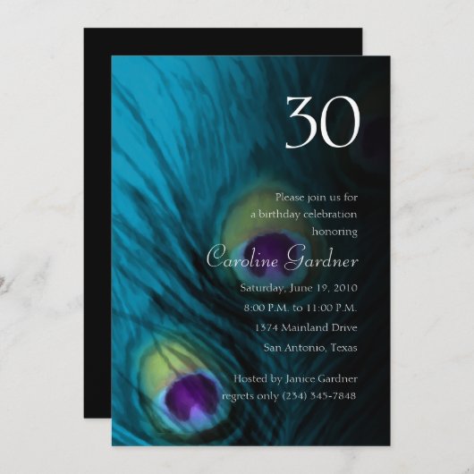 任意の数値誕生日ピーコックファンタジーセット1110 招待状 (正面/裏面)