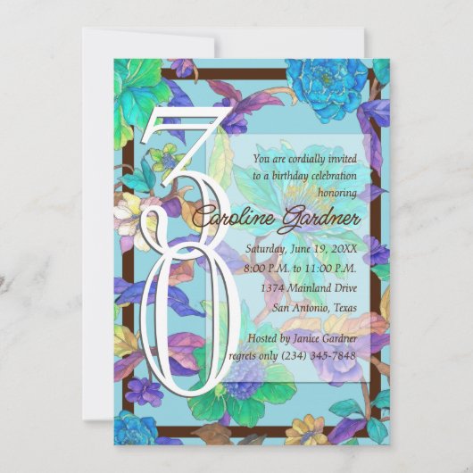 任意の数値誕生日フローラフレーム色 招待状 (正面)