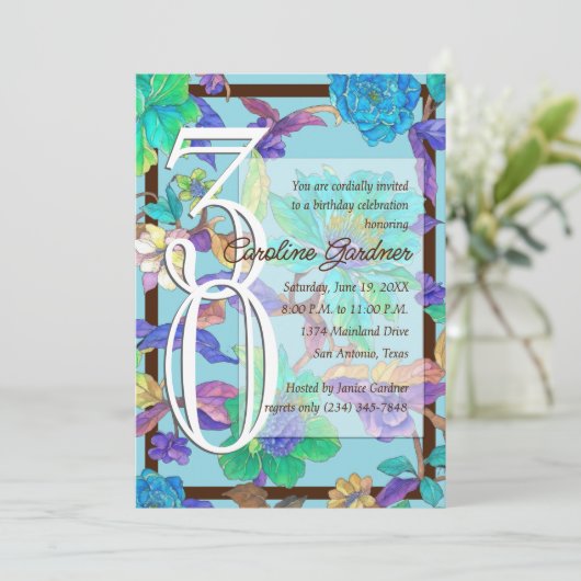 任意の数値誕生日フローラフレーム色 招待状 (スタンド正面)