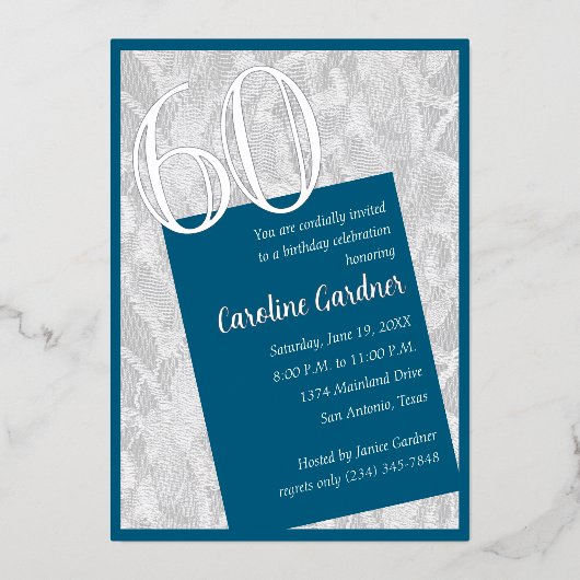 任意の数値誕生日任意の色（レース付き） 箔招待状 (正面)