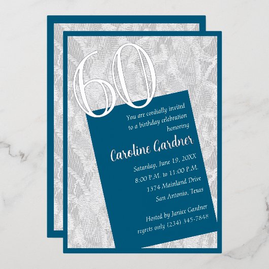 任意の数値誕生日任意の色（レース付き） 箔招待状 (正面/裏面)