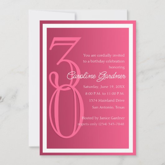 任意の数値誕生日招待状任意の色(ピンク付き) 招待状 (正面)