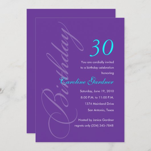 任意の数値誕生日招待状任意の色 招待状 (正面/裏面)