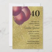 任意の数値誕生日赤いバルーン金ゴールドグリッター 招待状 (正面)