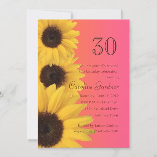 任意の数誕生日招待状イエローサンフラワー 招待状 (正面)