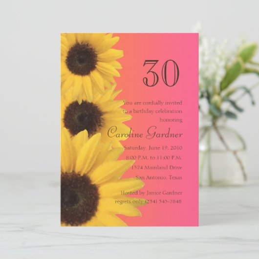 任意の数誕生日招待状イエローサンフラワー 招待状 (スタンド正面)