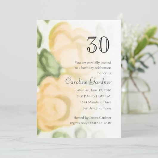 任意の数誕生日招待状イエローローズ 招待状 (スタンド正面)