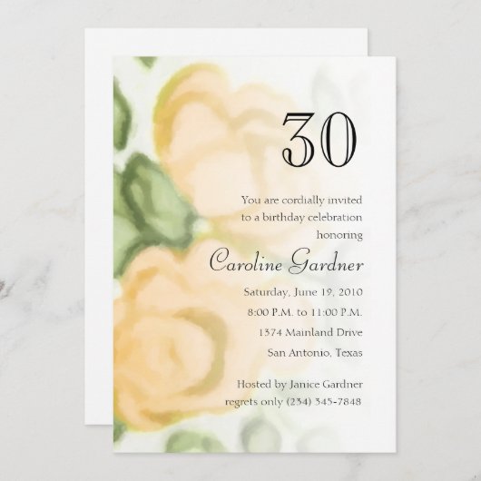 任意の数誕生日招待状イエローローズ 招待状 (正面/裏面)