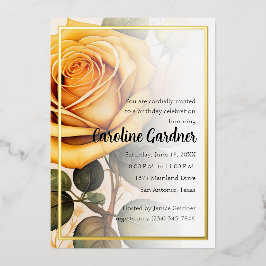 任意の数誕生日招待状イエローローズ 箔招待状
