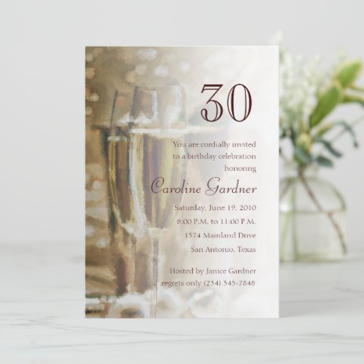 任意の数誕生日招待状シャンパングラス 招待状 (スタンド正面)