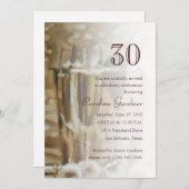 任意の数誕生日招待状シャンパングラス 招待状 (正面/裏面)