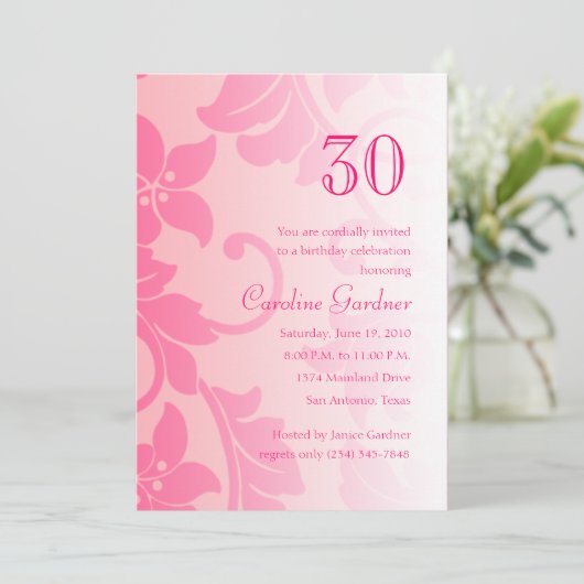 任意の数誕生日招待状ダマスク 招待状 (スタンド正面)