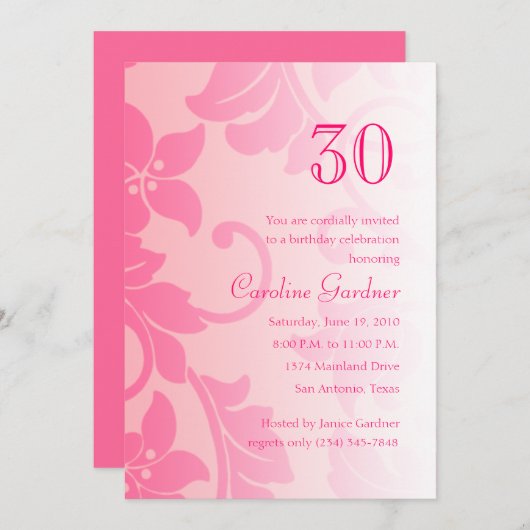 任意の数誕生日招待状ダマスク 招待状 (正面/裏面)