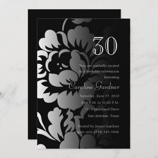 任意の数誕生日招待状バラダマスク 招待状 (正面/裏面)