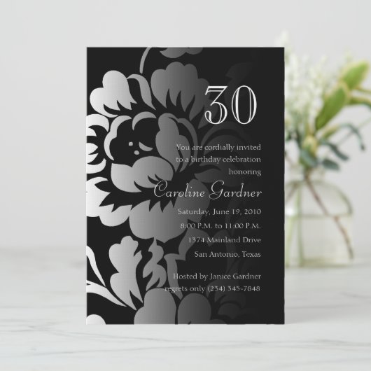 任意の数誕生日招待状バラダマスク 招待状 (スタンド正面)