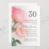 任意の数誕生日招待状ピンクローズ 招待状 (正面/裏面)