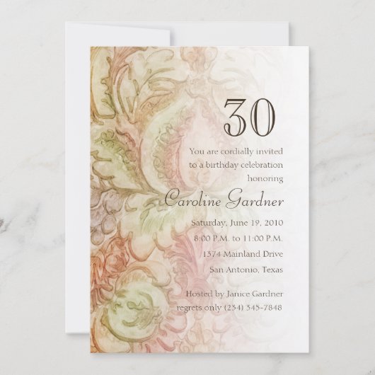 任意の数誕生日水色ヴィンテージダマスク 招待状 (正面)