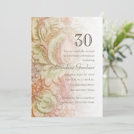 任意の数誕生日水色ヴィンテージダマスク 招待状 (スタンド正面)