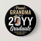 任意の文字と大学院の写真おばあちゃん誇りを持ったブラック金ゴールド 缶バッジ (正面)