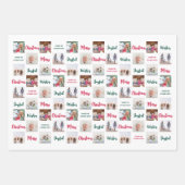 任意の文字と12の写真ブライトメリーモダンクリスマス ラッピングペーパーシート (正面3)