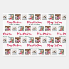 任意の文字と12の写真ブライトメリーモダンクリスマス ラッピングペーパーシート