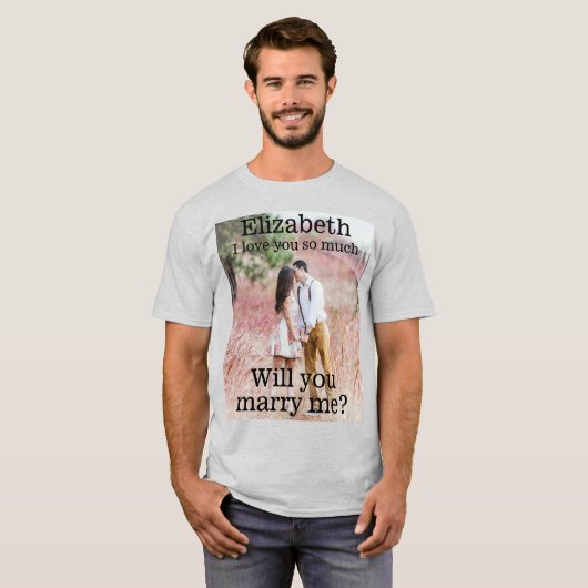 任意の文字の結婚提案の写真私の白と結婚 Tシャツ (正面フル)