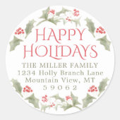 任意の文字ウォーターカラーホリー差出人住所ラベル ラウンドシール (正面)