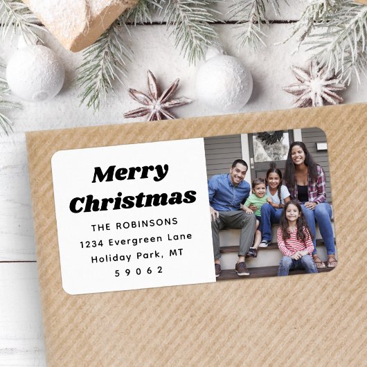 任意の文字クリスマスフォトシックレトロ差出人住所 ラベル