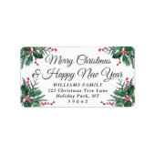 任意の文字クリスマスホリーグリーン差出人住所 ラベル (正面)