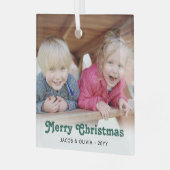 任意の文字グリーンレトロタイポグラフィシンプル写真 ガラスオーナメント (正面左)