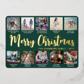 任意の文字グリーン10フォトコラージクリスマススクリプト 箔シーズンカード (正面)