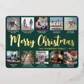 任意の文字グリーン11フォトコラージクリスマススクリプト 箔シーズンカード (正面)