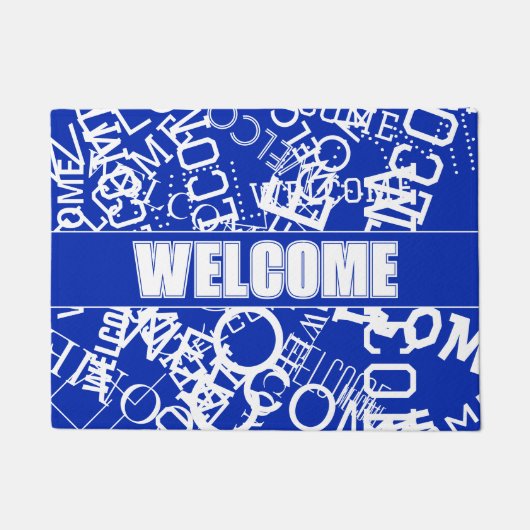 任意の文字コラージュを追加する青と白 ドアマット (正面)