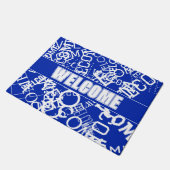 任意の文字コラージュを追加する青と白 ドアマット (アングル)