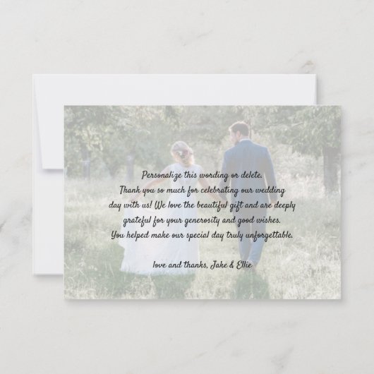 任意の文字シンプルスクリプトの愛と感謝していの写真結婚。 サンキューカード (裏面)