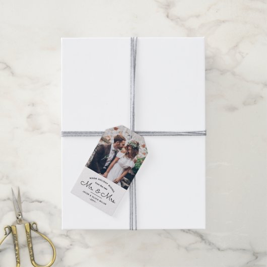 任意の文字シンプル2写真New Mr.そしてミセス ギフトタグ (より糸付き)