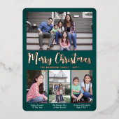 任意の文字ティール（緑がかった色）4 Photo Collageトレンディースクリプト 箔シーズンカード (正面)