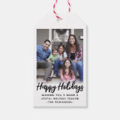 任意の文字トレンディーブラシ付きスクリプトフォトブラック&ホワイト ギフトタグ (正面)