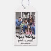 任意の文字トレンディーブラシ付きスクリプトフォトブラック&ホワイト ギフトタグ (正面)