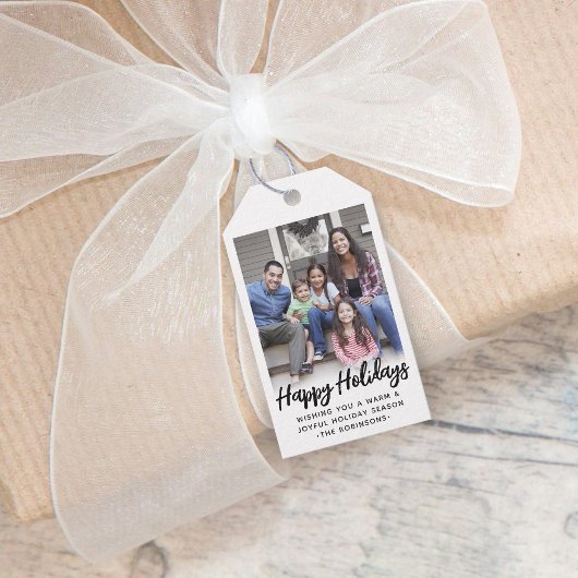 任意の文字トレンディーブラシ付きスクリプトフォトブラック&ホワイト ギフトタグ