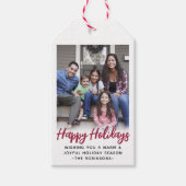 任意の文字トレンディーブラシ付きスクリプト&フォトフェスティバル赤 ギフトタグ (正面)