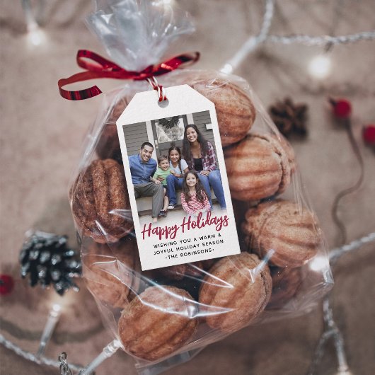 任意の文字トレンディーブラシ付きスクリプト&フォトフェスティバル赤 ギフトタグ