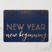 任意の文字ネイビーブルー新年の新しい開始紙吹雪 箔シーズンカード (正面)